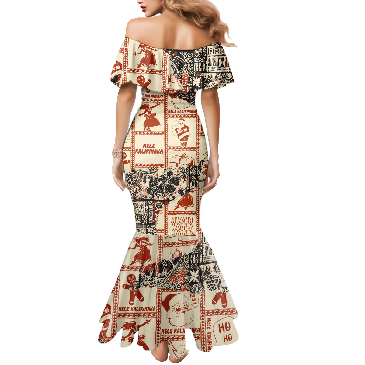 Aloha Hawaii Christmas Family Matching Mermaid Dress and Hawaiian Shirt Mele Kalikimaka Tapa Tribal Retro Style LT9 - Wonder Print Shop