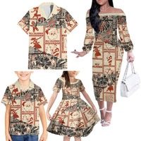 Aloha Hawaii Christmas Family Matching Off Shoulder Long Sleeve Dress and Hawaiian Shirt Mele Kalikimaka Tapa Tribal Retro Style - Wonder Print Shop