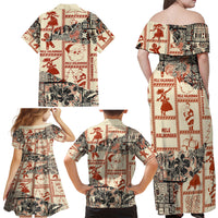 Aloha Hawaii Christmas Family Matching Off Shoulder Maxi Dress and Hawaiian Shirt Mele Kalikimaka Tapa Tribal Retro Style LT9 - Wonder Print Shop