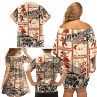 Aloha Hawaii Christmas Family Matching Off Shoulder Short Dress and Hawaiian Shirt Mele Kalikimaka Tapa Tribal Retro Style LT9 - Wonder Print Shop
