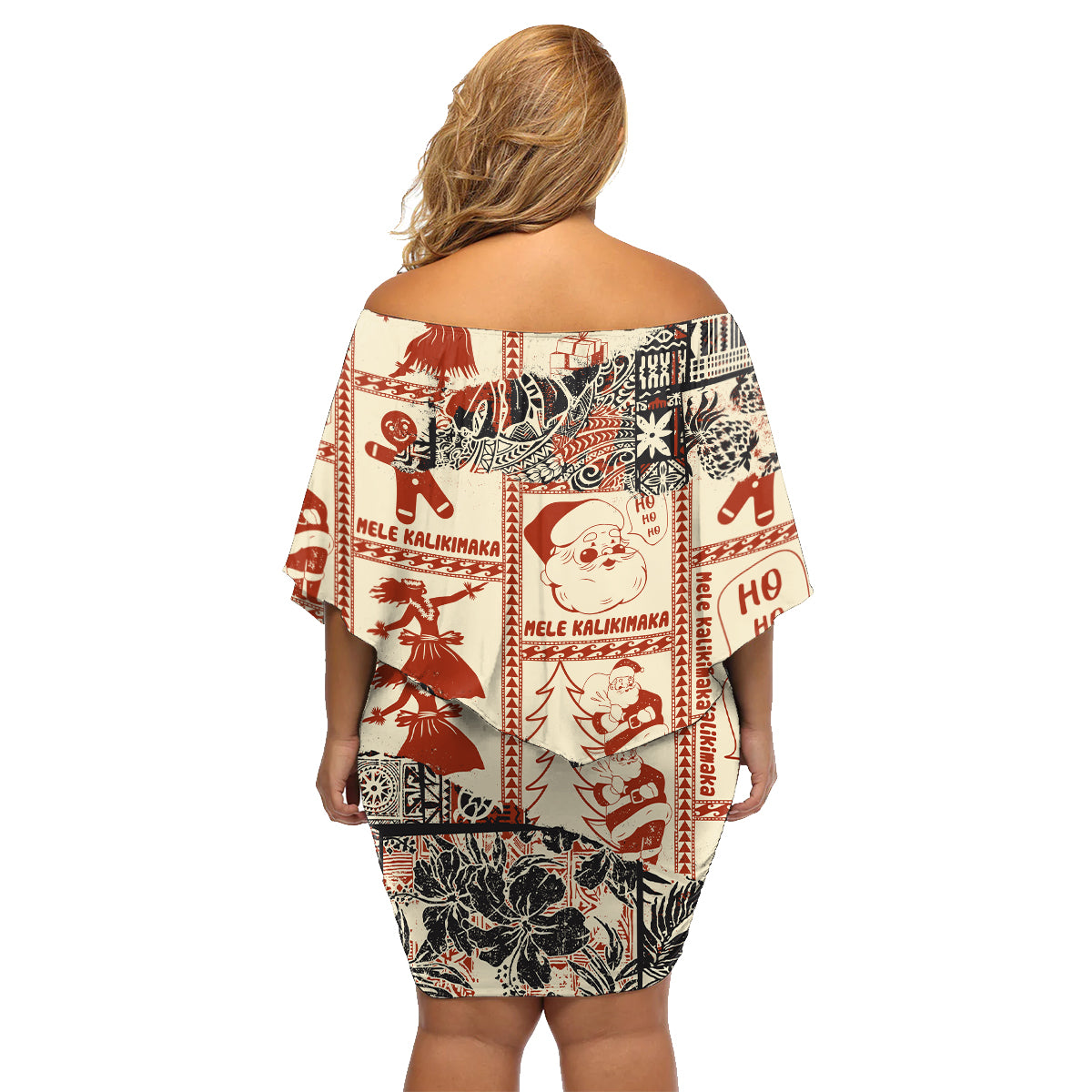 Aloha Hawaii Christmas Family Matching Off Shoulder Short Dress and Hawaiian Shirt Mele Kalikimaka Tapa Tribal Retro Style LT9 - Wonder Print Shop