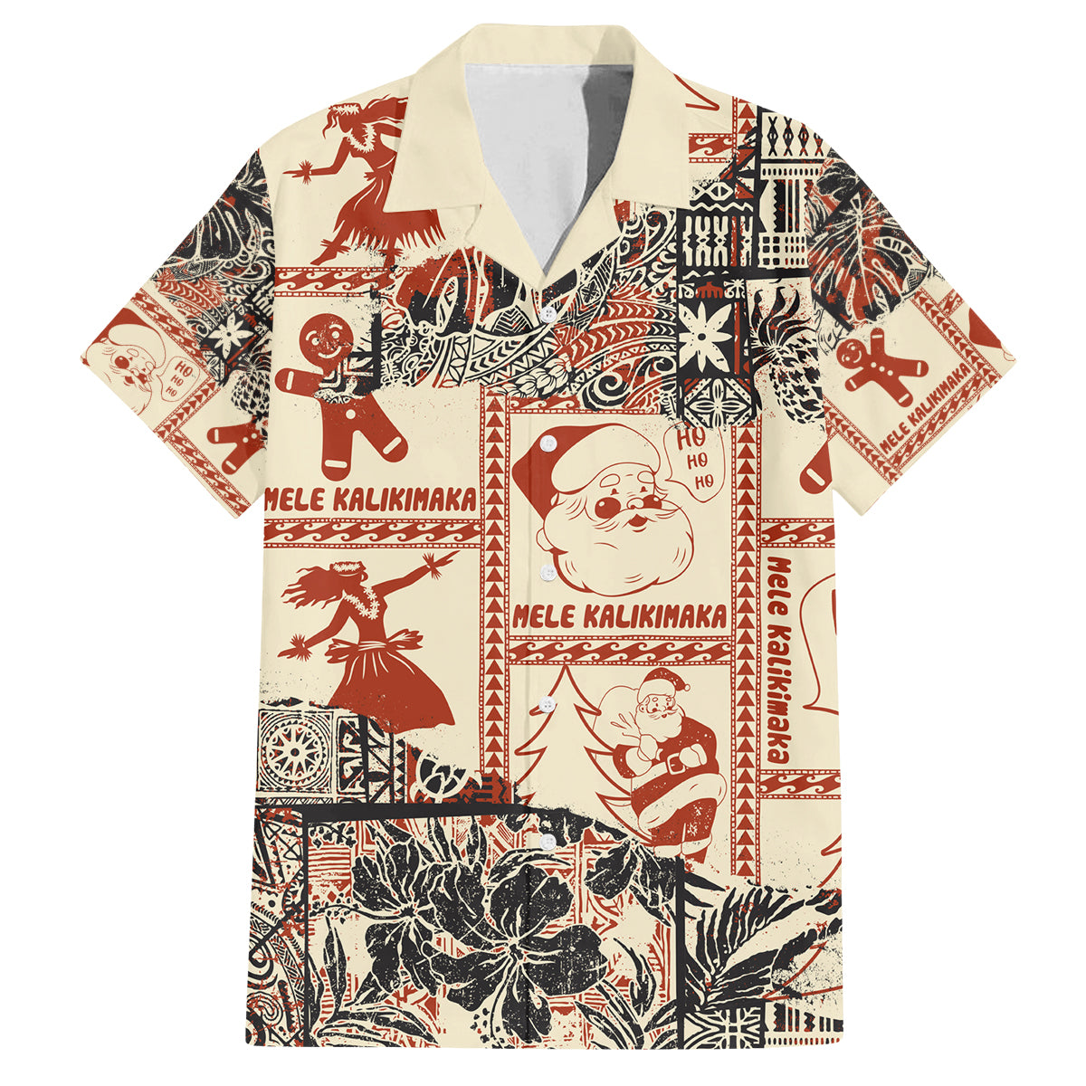 Aloha Hawaii Christmas Family Matching Puletasi Dress and Hawaiian Shirt Mele Kalikimaka Tapa Tribal Retro Style - Wonder Print Shop