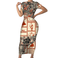 Aloha Hawaii Christmas Family Matching Short Sleeve Bodycon Dress and Hawaiian Shirt Mele Kalikimaka Tapa Tribal Retro Style - Wonder Print Shop
