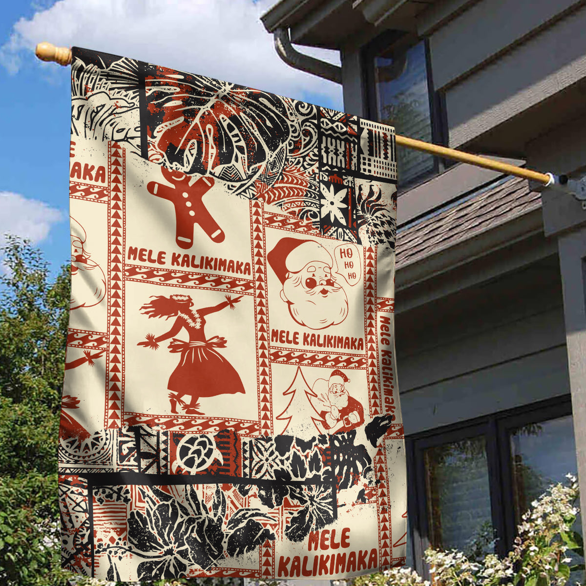 Aloha Hawaii Christmas Garden Flag Mele Kalikimaka Tapa Tribal Retro Style - Wonder Print Shop