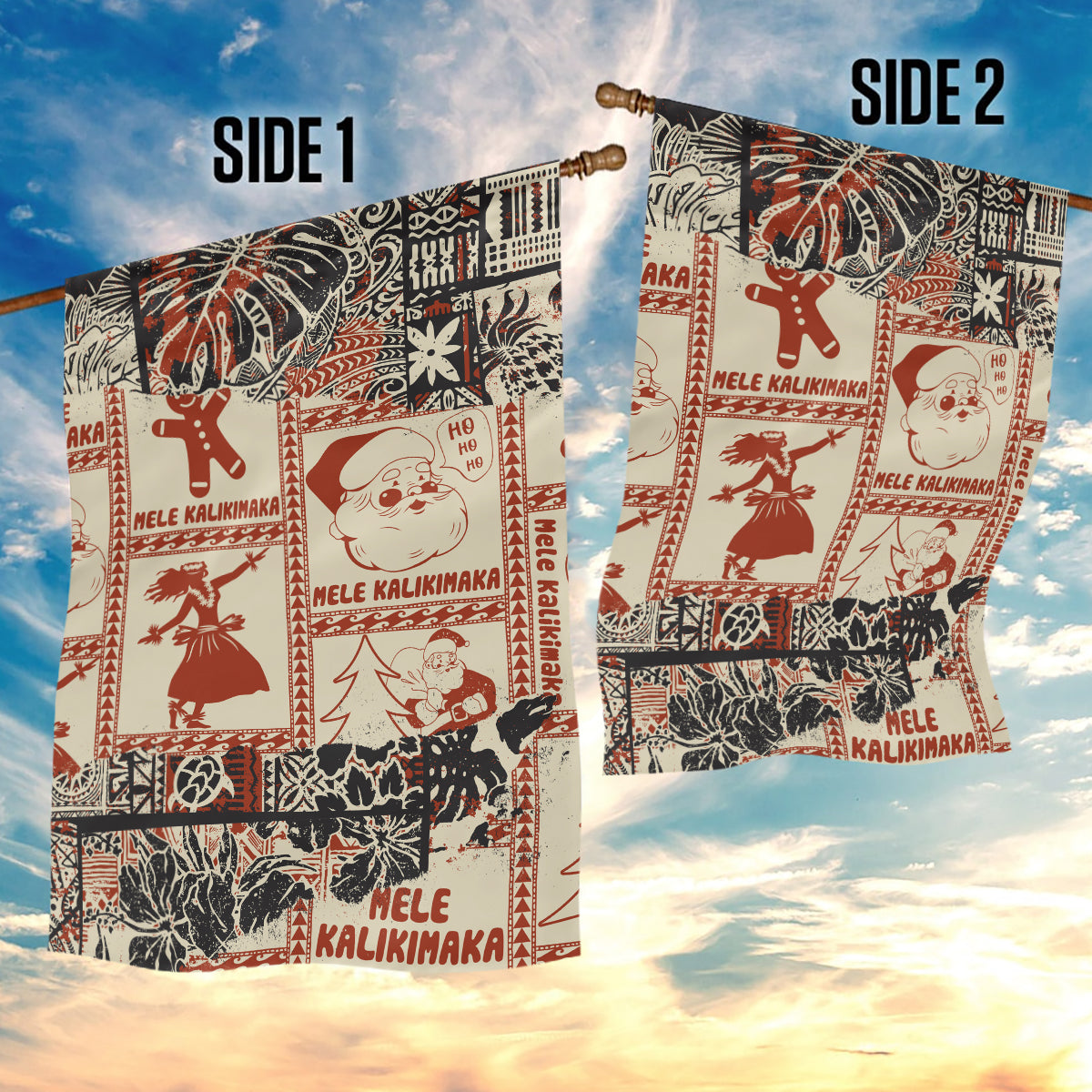 Aloha Hawaii Christmas Garden Flag Mele Kalikimaka Tapa Tribal Retro Style - Wonder Print Shop