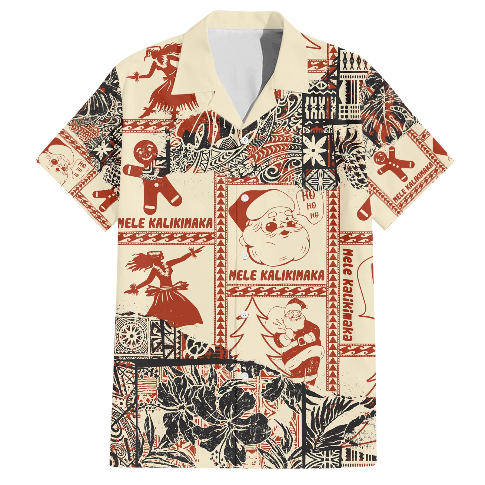 Aloha Hawaii Christmas Hawaiian Shirt Mele Kalikimaka Tapa Tribal Retro Style - Wonder Print Shop
