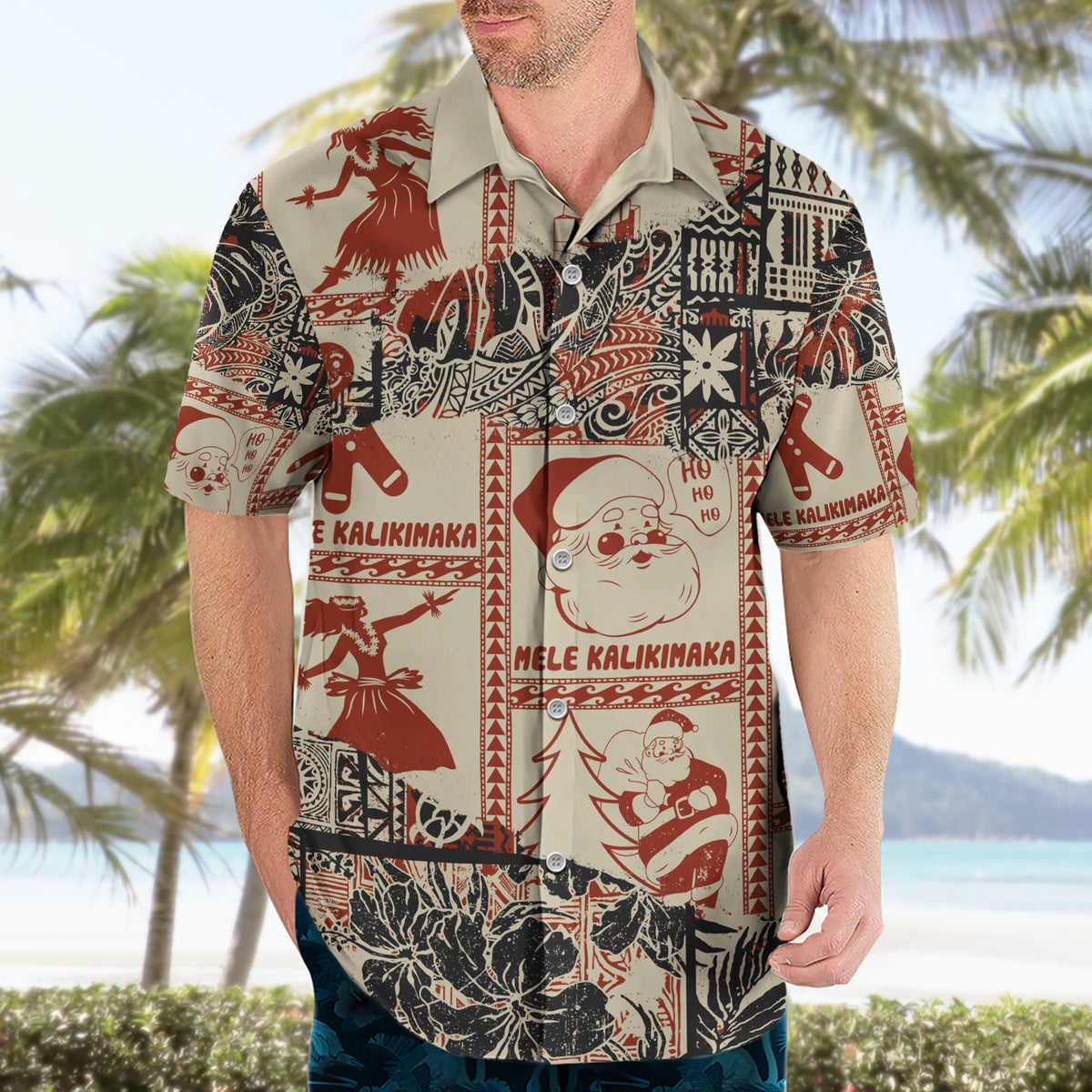 Aloha Hawaii Christmas Hawaiian Shirt Mele Kalikimaka Tapa Tribal Retro Style - Wonder Print Shop