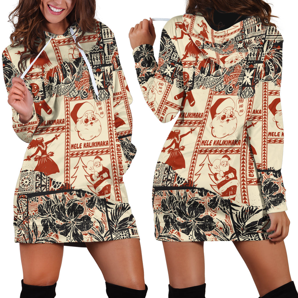 Aloha Hawaii Christmas Hoodie Dress Mele Kalikimaka Tapa Tribal Retro Style - Wonder Print Shop
