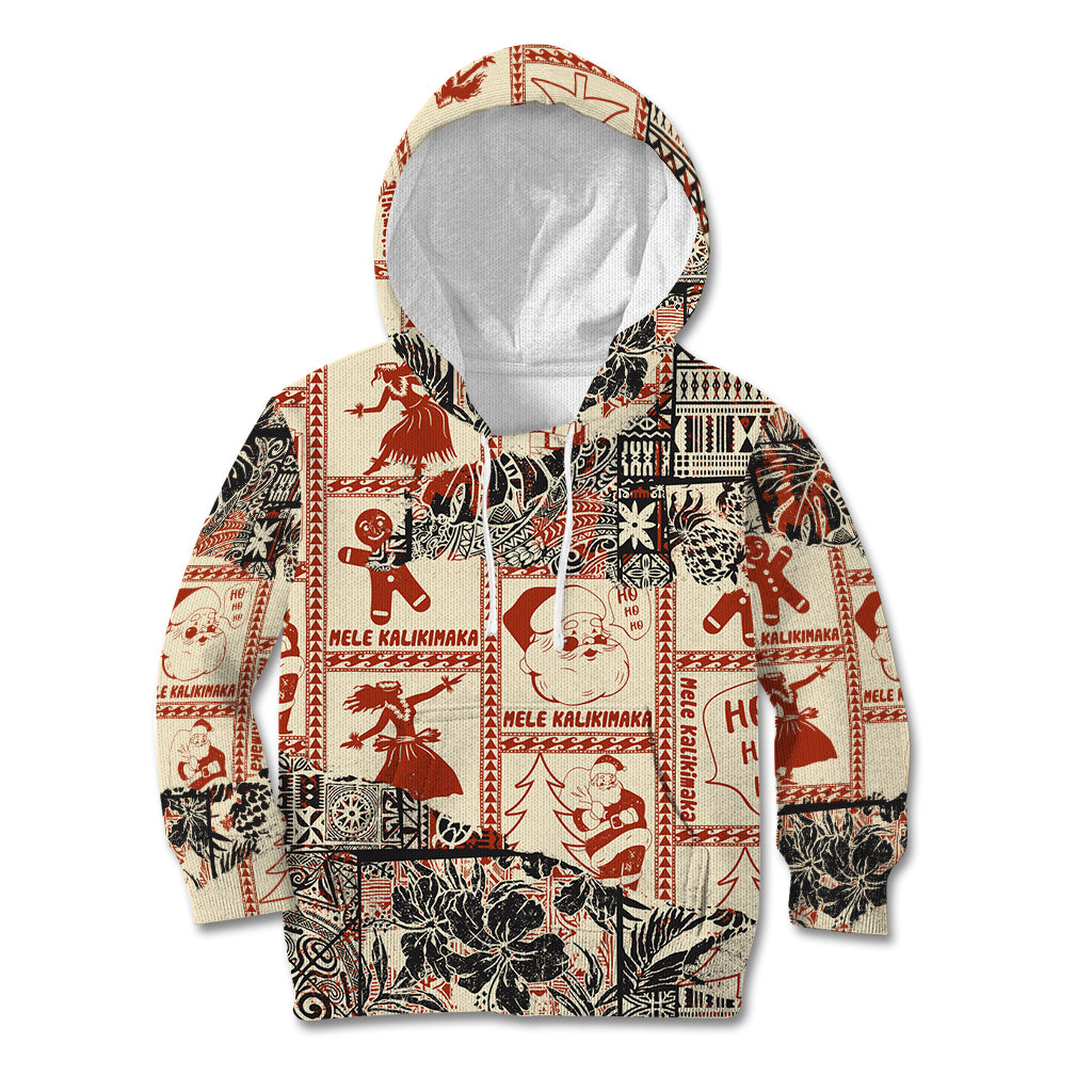 Aloha Hawaii Christmas Kid Hoodie Mele Kalikimaka Tapa Tribal Retro Style - Wonder Print Shop
