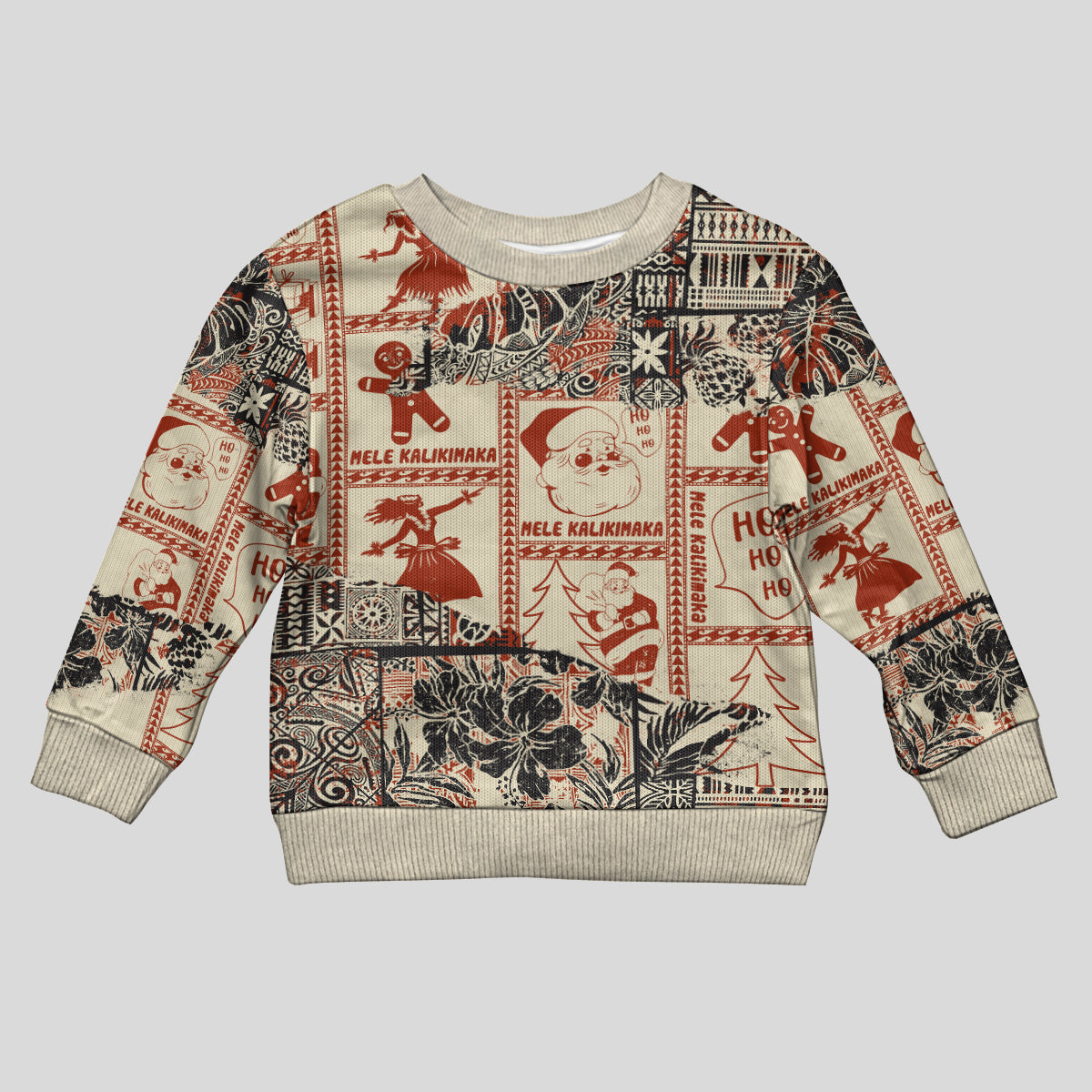 Aloha Hawaii Christmas Kid Ugly Christmas Sweater Mele Kalikimaka Tapa Tribal Retro Style - Wonder Print Shop