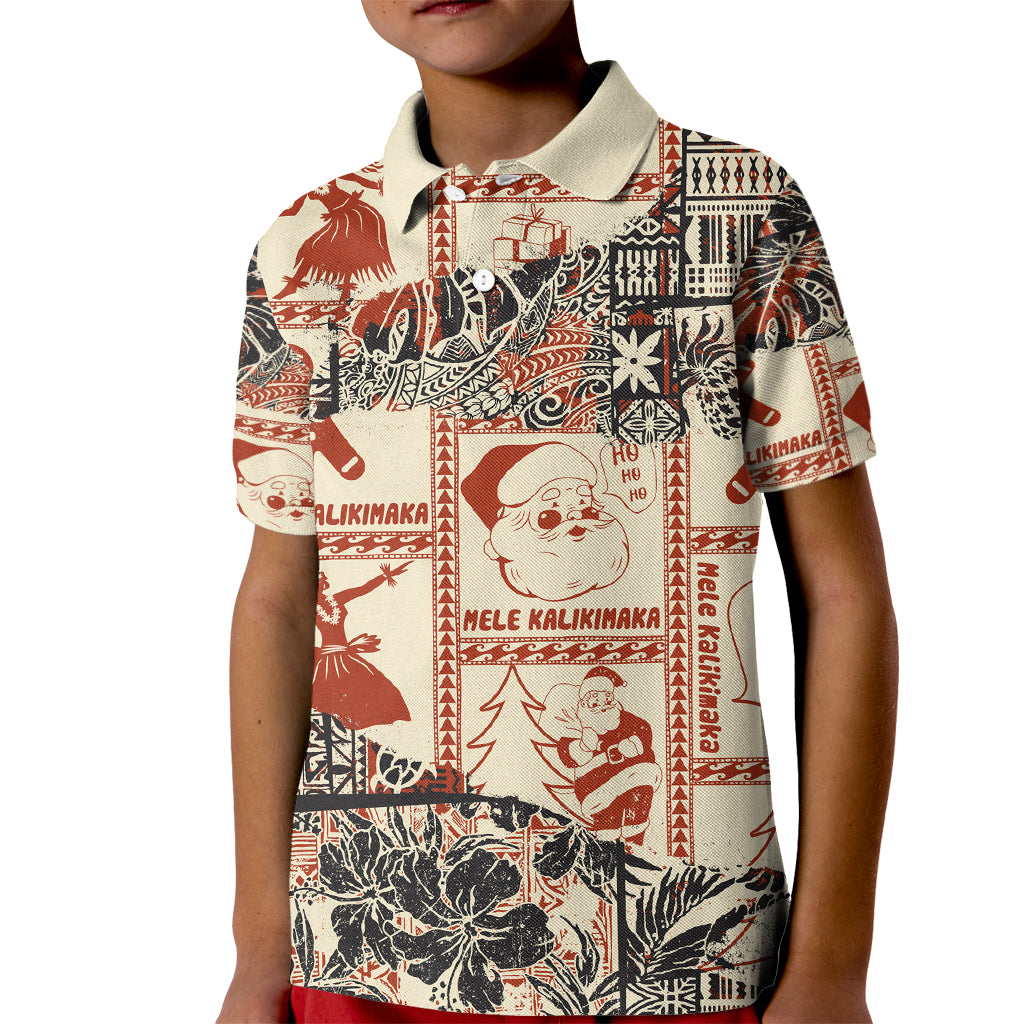 Aloha Hawaii Christmas Kid Polo Shirt Mele Kalikimaka Tapa Tribal Retro Style - Wonder Print Shop