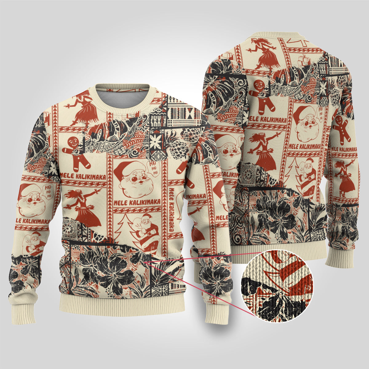 Aloha Hawaii Christmas Ugly Christmas Sweater Mele Kalikimaka Tapa Tribal Retro Style - Wonder Print Shop