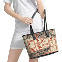 Aloha Hawaii Christmas Leather Tote Bag Mele Kalikimaka Tapa Tribal Retro Style - Wonder Print Shop