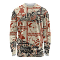 Aloha Hawaii Christmas Long Sleeve Shirt Mele Kalikimaka Tapa Tribal Retro Style - Wonder Print Shop