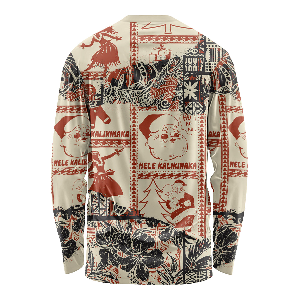 Aloha Hawaii Christmas Long Sleeve Shirt Mele Kalikimaka Tapa Tribal Retro Style - Wonder Print Shop