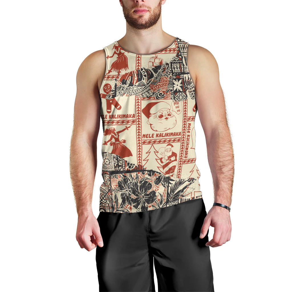 Aloha Hawaii Christmas Men Tank Top Mele Kalikimaka Tapa Tribal Retro Style - Wonder Print Shop
