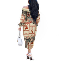 Aloha Hawaii Christmas Off The Shoulder Long Sleeve Dress Mele Kalikimaka Tapa Tribal Retro Style - Wonder Print Shop