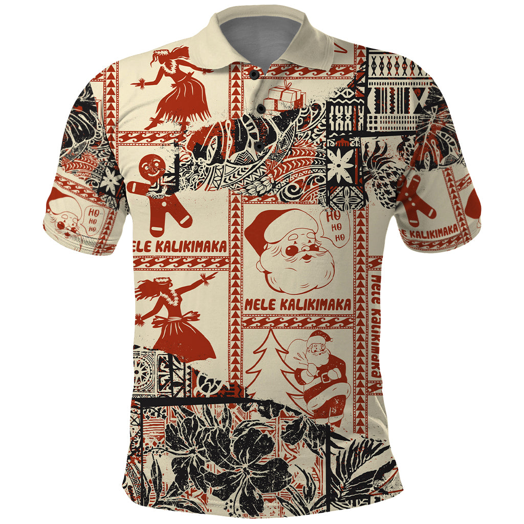 Aloha Hawaii Christmas Polo Shirt Mele Kalikimaka Tapa Tribal Retro Style - Wonder Print Shop