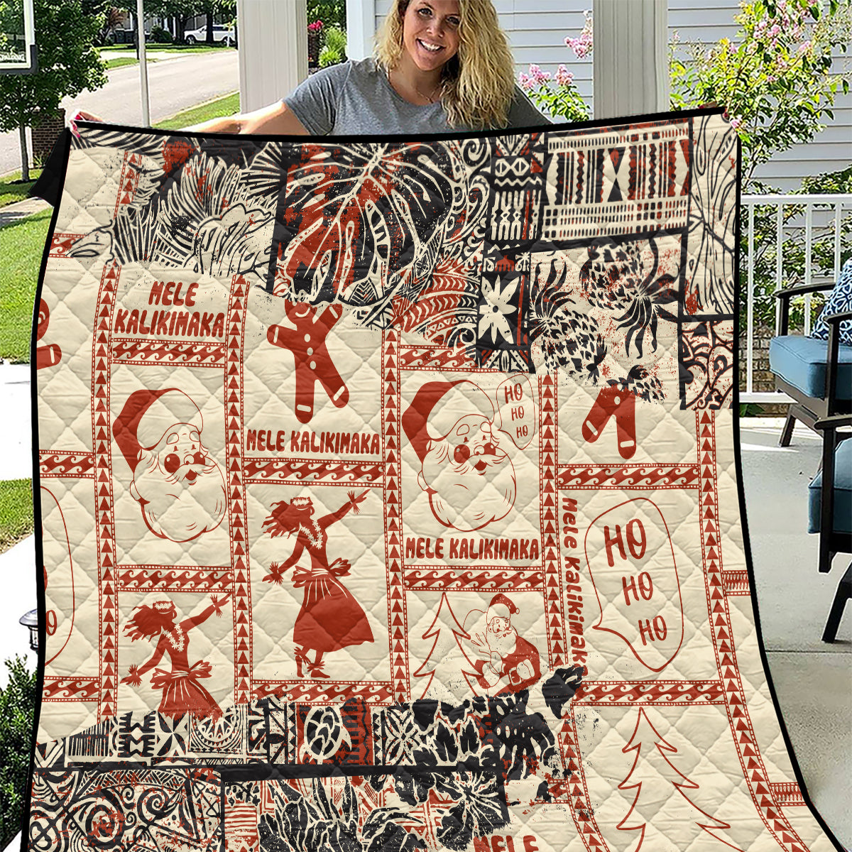 Aloha Hawaii Christmas Quilt Mele Kalikimaka Tapa Tribal Retro Style - Wonder Print Shop