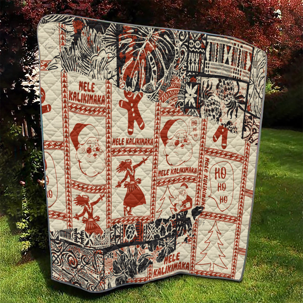 Aloha Hawaii Christmas Quilt Mele Kalikimaka Tapa Tribal Retro Style - Wonder Print Shop
