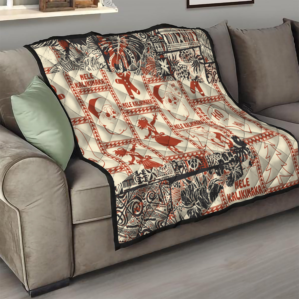 Aloha Hawaii Christmas Quilt Mele Kalikimaka Tapa Tribal Retro Style - Wonder Print Shop