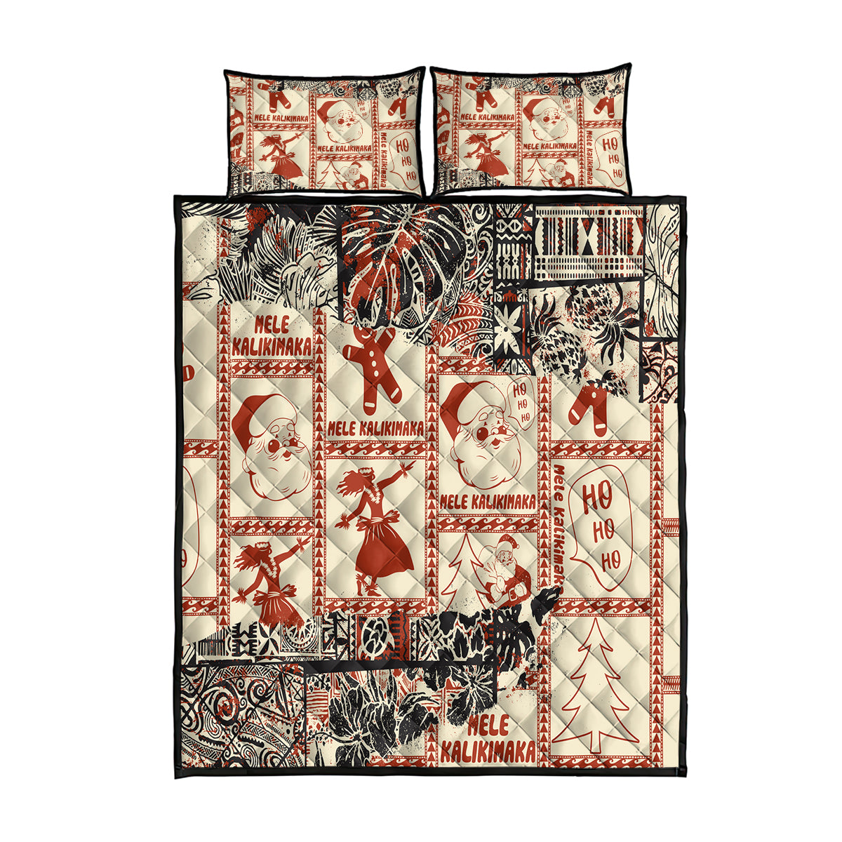 Aloha Hawaii Christmas Quilt Bed Set Mele Kalikimaka Tapa Tribal Retro Style - Wonder Print Shop