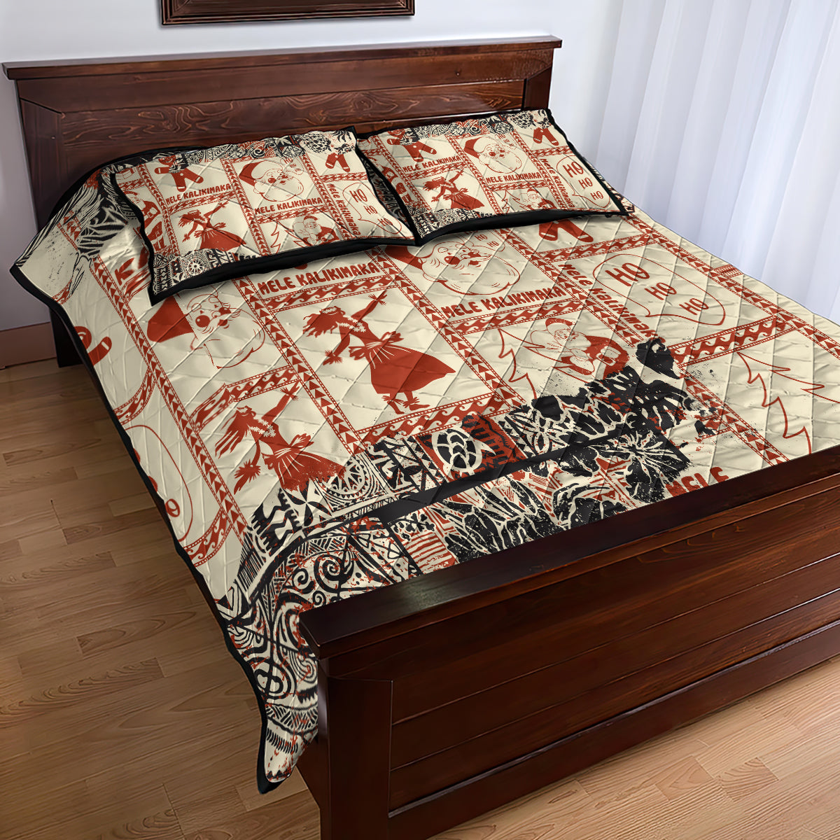 Aloha Hawaii Christmas Quilt Bed Set Mele Kalikimaka Tapa Tribal Retro Style - Wonder Print Shop