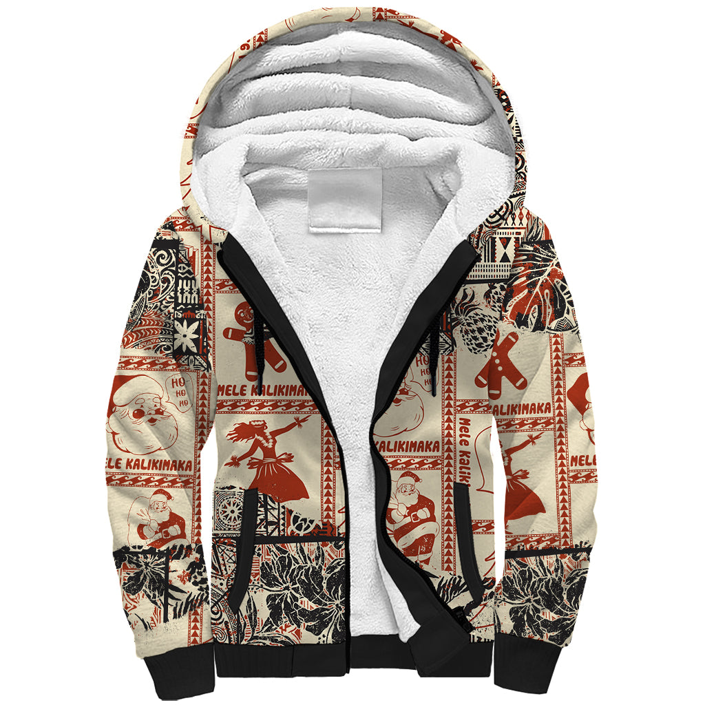 Aloha Hawaii Christmas Sherpa Hoodie Mele Kalikimaka Tapa Tribal Retro Style - Wonder Print Shop