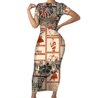 Aloha Hawaii Christmas Short Sleeve Bodycon Dress Mele Kalikimaka Tapa Tribal Retro Style - Wonder Print Shop