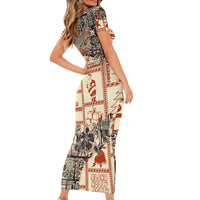 Aloha Hawaii Christmas Short Sleeve Bodycon Dress Mele Kalikimaka Tapa Tribal Retro Style - Wonder Print Shop