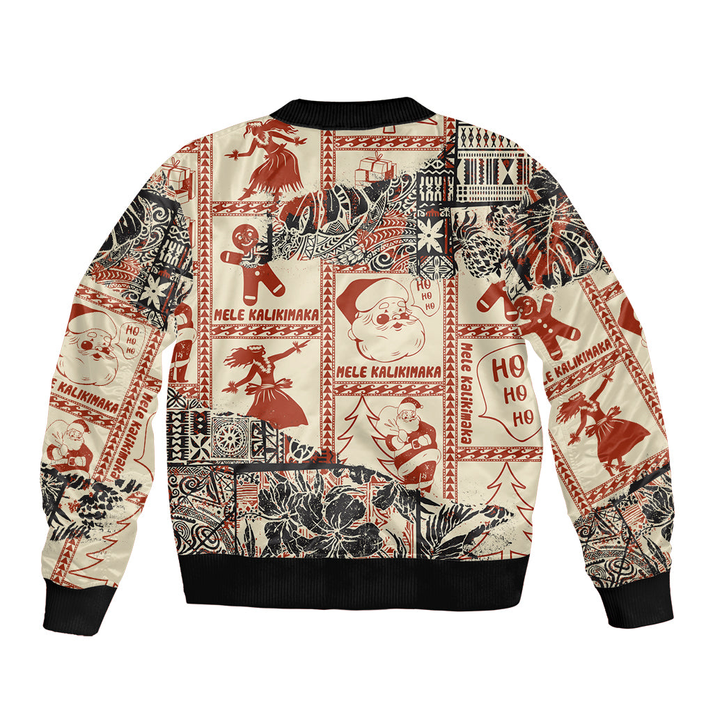 Aloha Hawaii Christmas Sleeve Zip Bomber Jacket Mele Kalikimaka Tapa Tribal Retro Style - Wonder Print Shop