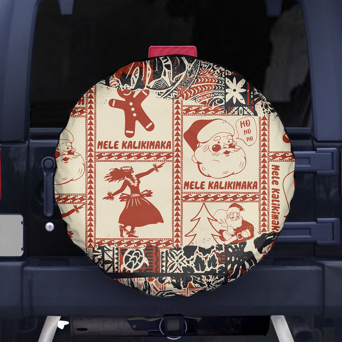 Aloha Hawaii Christmas Spare Tire Cover Mele Kalikimaka Tapa Tribal Retro Style - Wonder Print Shop