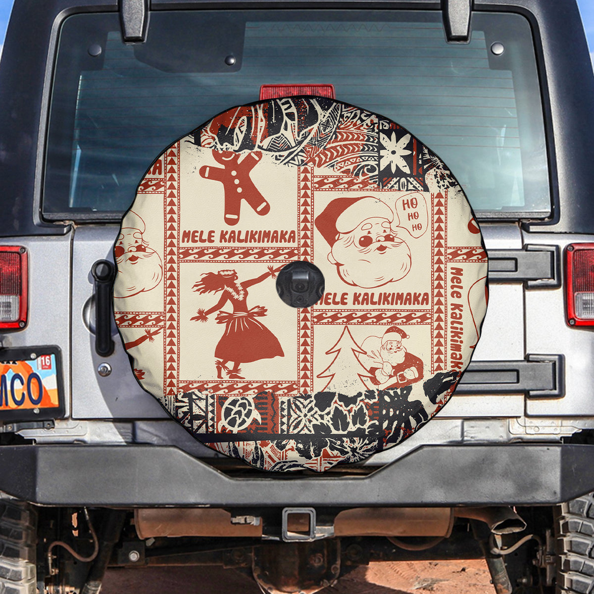 Aloha Hawaii Christmas Spare Tire Cover Mele Kalikimaka Tapa Tribal Retro Style - Wonder Print Shop