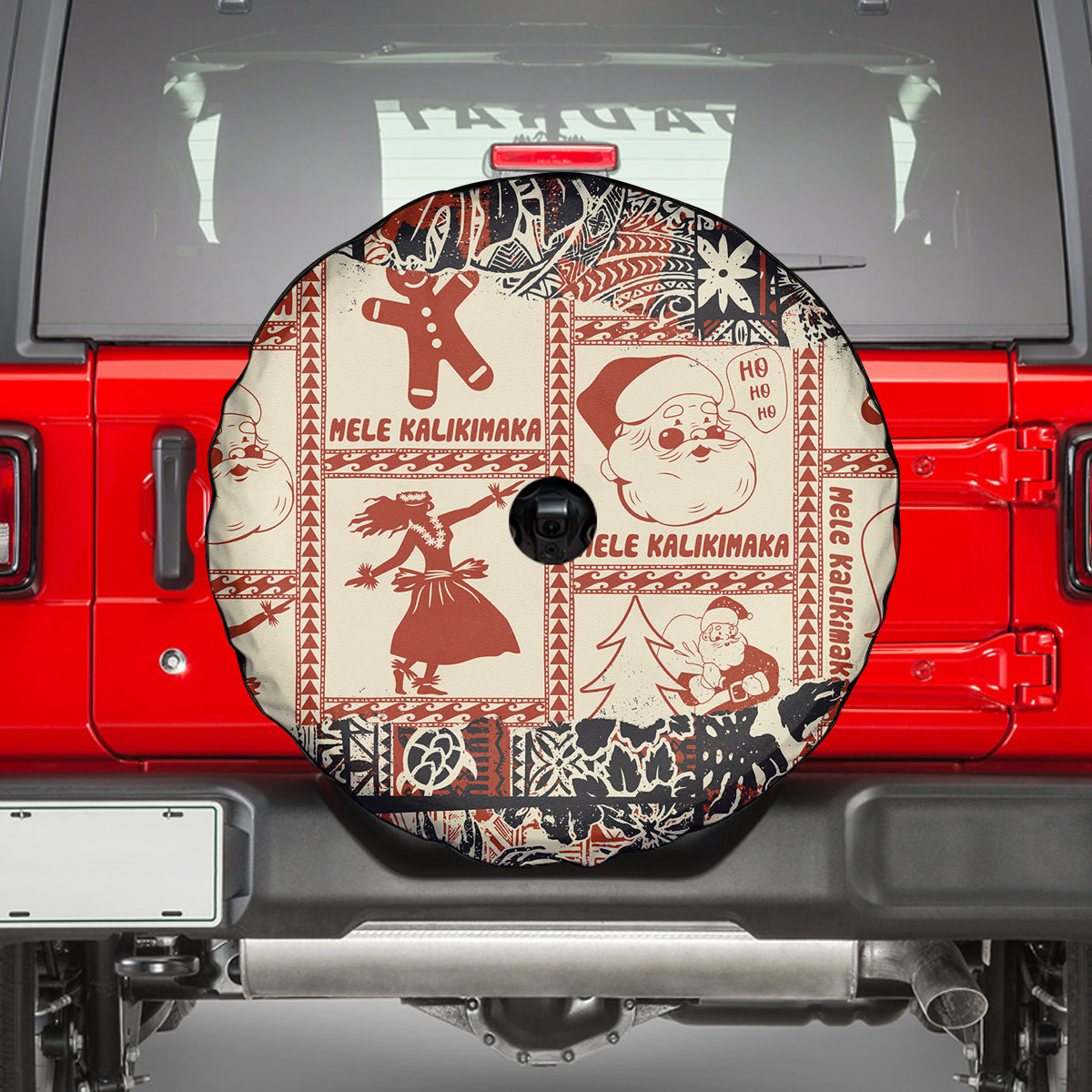 Aloha Hawaii Christmas Spare Tire Cover Mele Kalikimaka Tapa Tribal Retro Style - Wonder Print Shop