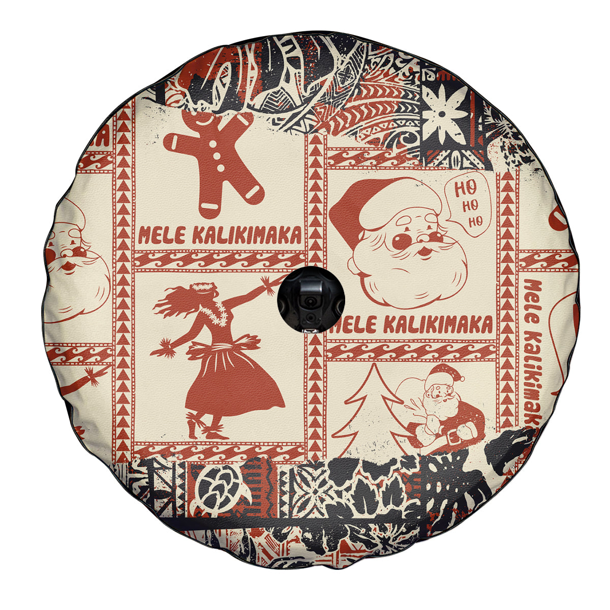 Aloha Hawaii Christmas Spare Tire Cover Mele Kalikimaka Tapa Tribal Retro Style - Wonder Print Shop