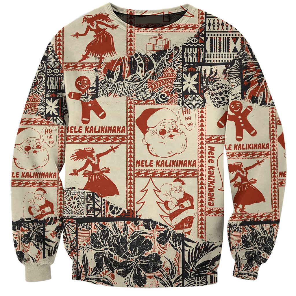 Aloha Hawaii Christmas Sweatshirt Mele Kalikimaka Tapa Tribal Retro Style - Wonder Print Shop