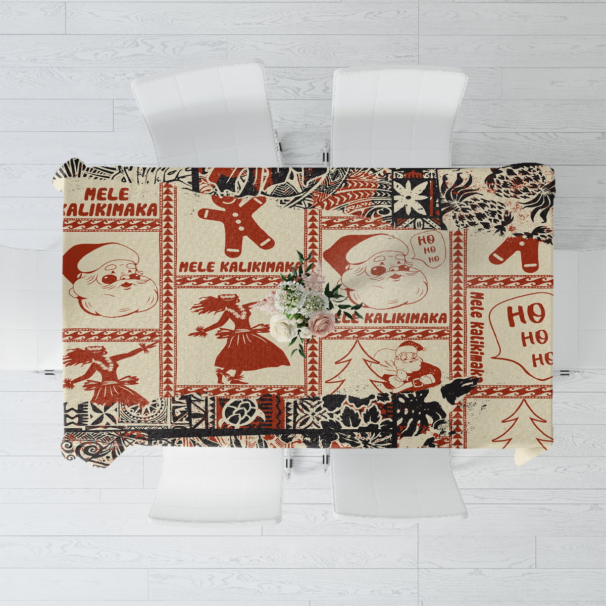 Aloha Hawaii Christmas Tablecloth Mele Kalikimaka Tapa Tribal Retro Style - Wonder Print Shop