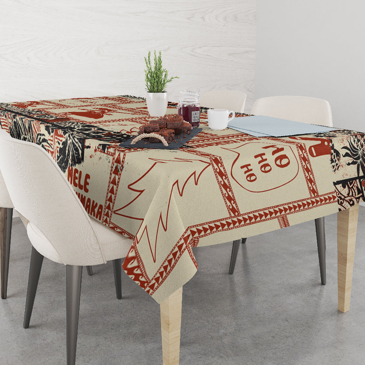 Aloha Hawaii Christmas Tablecloth Mele Kalikimaka Tapa Tribal Retro Style - Wonder Print Shop