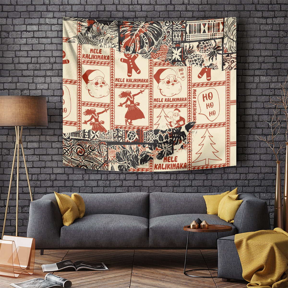 Aloha Hawaii Christmas Tapestry Mele Kalikimaka Tapa Tribal Retro Style - Wonder Print Shop