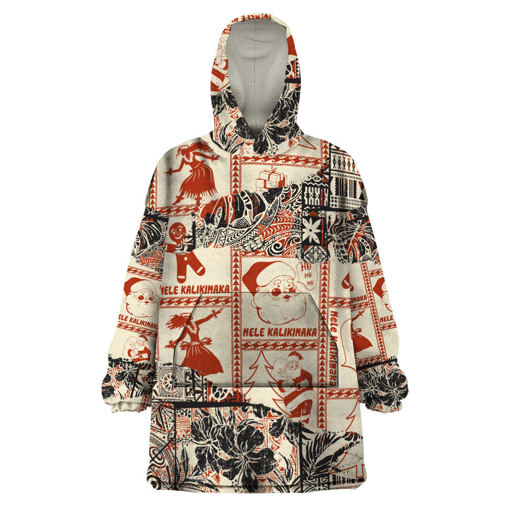 Aloha Hawaii Christmas Wearable Blanket Hoodie Mele Kalikimaka Tapa Tribal Retro Style - Wonder Print Shop