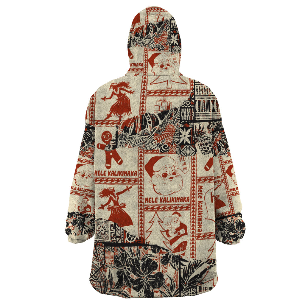 Aloha Hawaii Christmas Wearable Blanket Hoodie Mele Kalikimaka Tapa Tribal Retro Style - Wonder Print Shop
