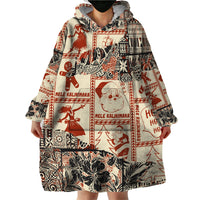 Aloha Hawaii Christmas Wearable Blanket Hoodie Mele Kalikimaka Tapa Tribal Retro Style - Wonder Print Shop
