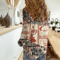 Aloha Hawaii Christmas Women Casual Shirt Mele Kalikimaka Tapa Tribal Retro Style - Wonder Print Shop