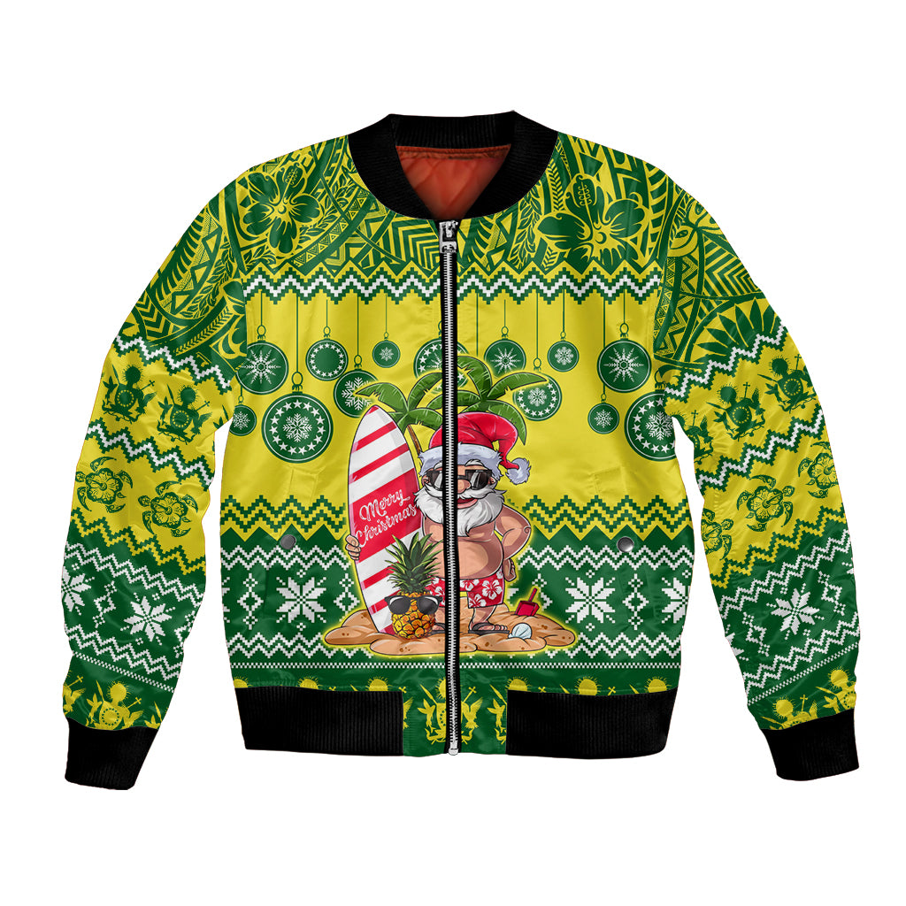 Cook Islands Christmas Bomber Jacket Santa Beach Meri Kiritimiti LT9 - Wonder Print Shop