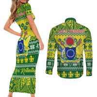 Cook Islands Christmas Couples Matching Short Sleeve Bodycon Dress and Long Sleeve Button Shirt Santa Beach Meri Kiritimiti LT9 - Wonder Print Shop