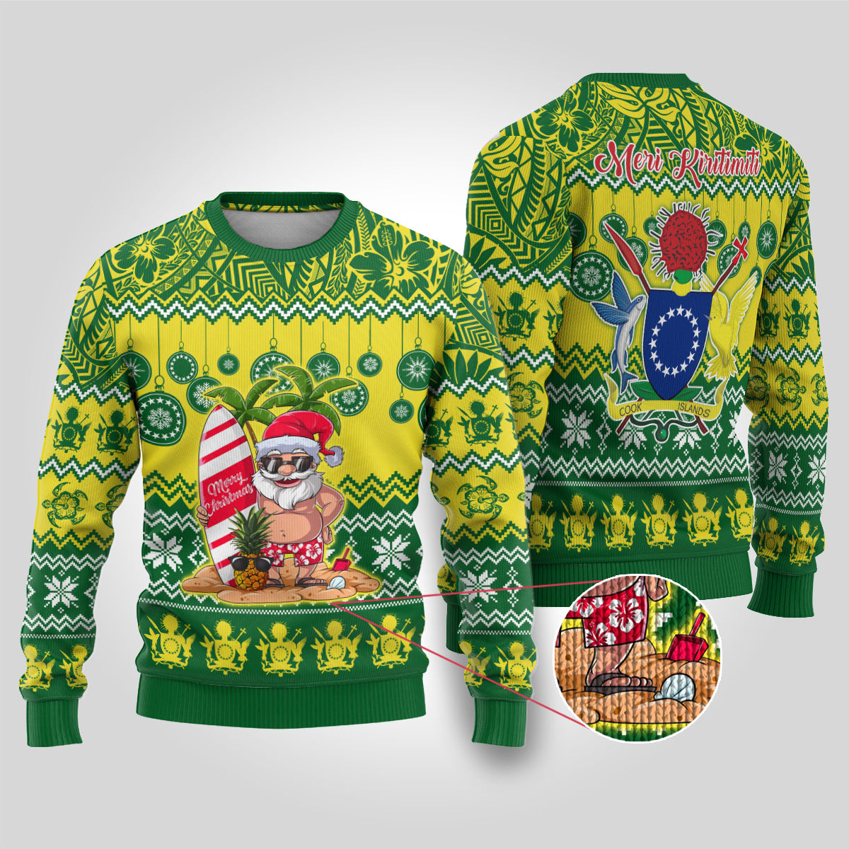 Cook Islands Christmas Ugly Christmas Sweater Santa Beach Meri Kiritimiti - Wonder Print Shop