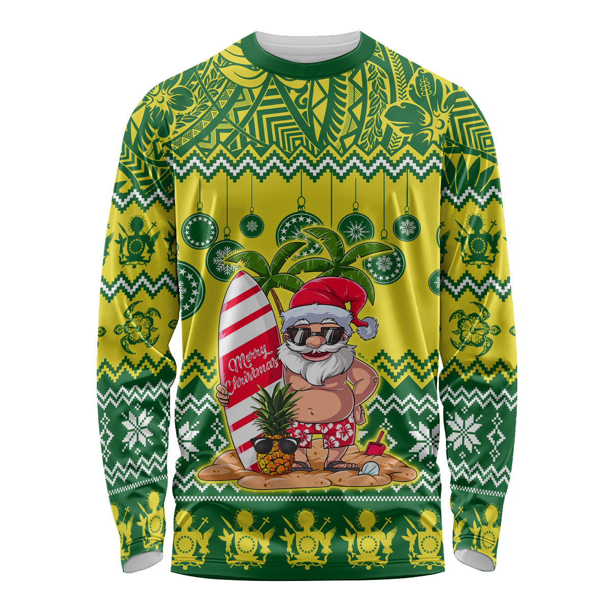 Cook Islands Christmas Long Sleeve Shirt Santa Beach Meri Kiritimiti - Wonder Print Shop
