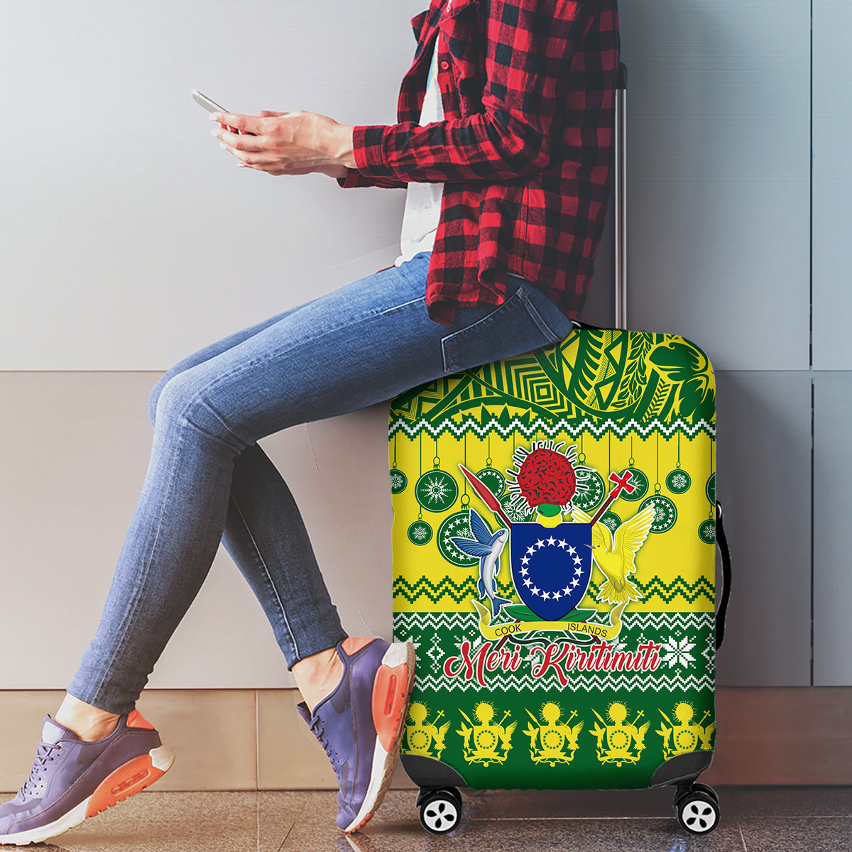 Cook Islands Christmas Luggage Cover Santa Beach Meri Kiritimiti - Wonder Print Shop