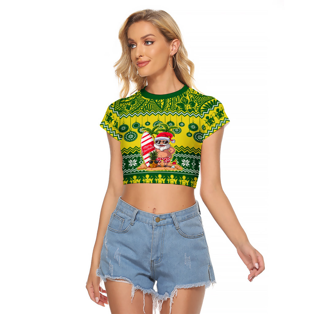 Cook Islands Christmas Raglan Cropped T Shirt Santa Beach Meri Kiritimiti - Wonder Print Shop