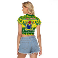 Cook Islands Christmas Raglan Cropped T Shirt Santa Beach Meri Kiritimiti - Wonder Print Shop